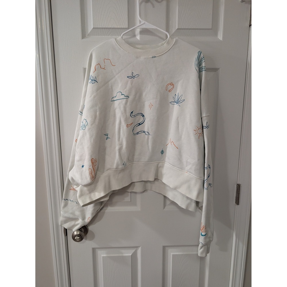 Nike Wmns XL, Oversized Boxy Crew Sweatshirt, Relaxed, Western Pattern, White